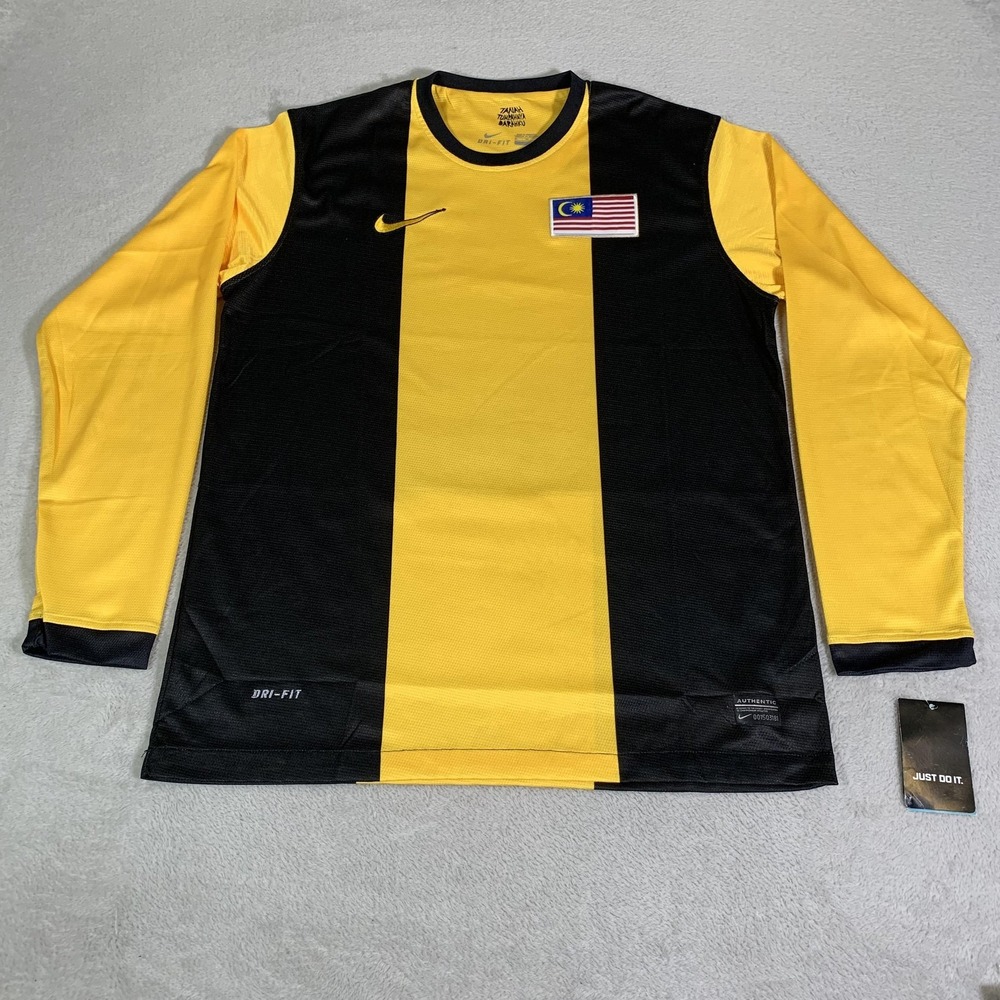 Malaysia National Team Jersey Mens XL Yellow Soccer Nike Long Sleeve Dri-FIT NEW